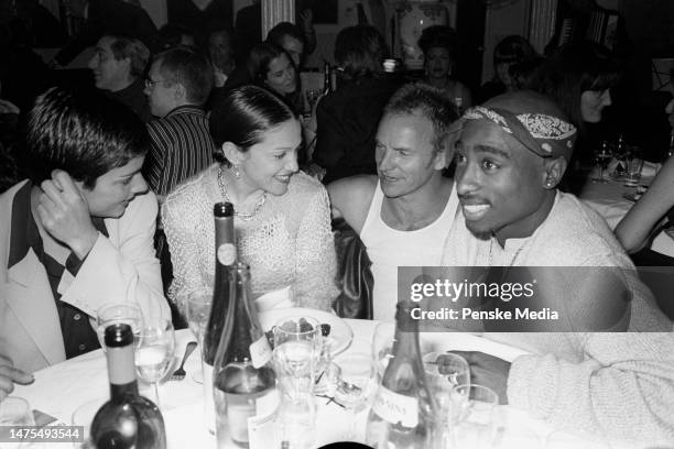 Ingrid Casares, Madonna, Sting, Tupac Shakur attend a book party for Gianni Versace's "Designs" at Barocco in New York City.