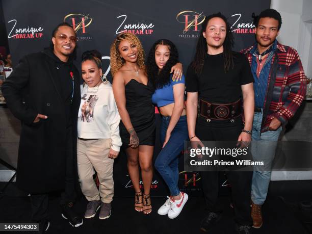 Tameka Harris, Zonnique Pullins, Deyjah Harris, Domani Harris and Messiah Harris attend Zonnique's "The Break Up" EP Release Party on March 22, 2023...