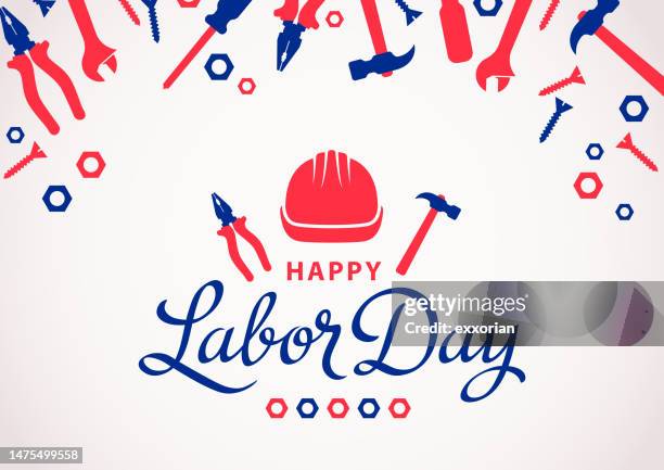 illustrazioni stock, clip art, cartoni animati e icone di tendenza di strumenti di lavoro per la festa del lavoro - festa dei lavoratori festività pubblica internazionale
