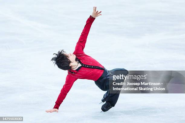 Shoma Uno of Japan competes in the Men's Short Program during the ISU World Figure Skating Championships at Saitama Super Arena on March 23, 2023 in...