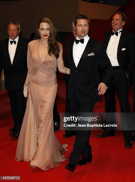 Angelina Jolie and Brad Pitt attend the 'Inglourious Basterds' Premiere at the Grand Theatre Lumiere during the 62nd Annual Cannes Film Festival on...