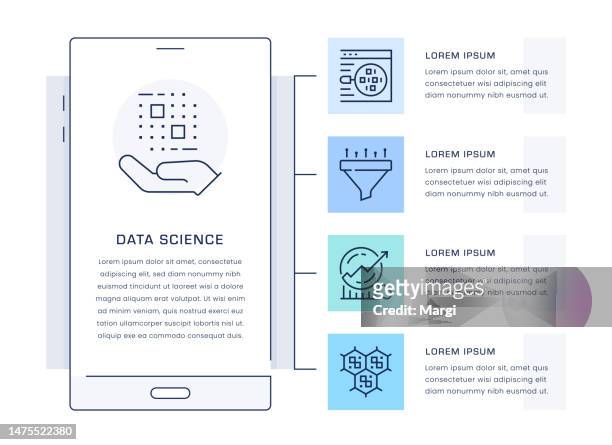 data science infographic design template - horizontal funnel stock illustrations