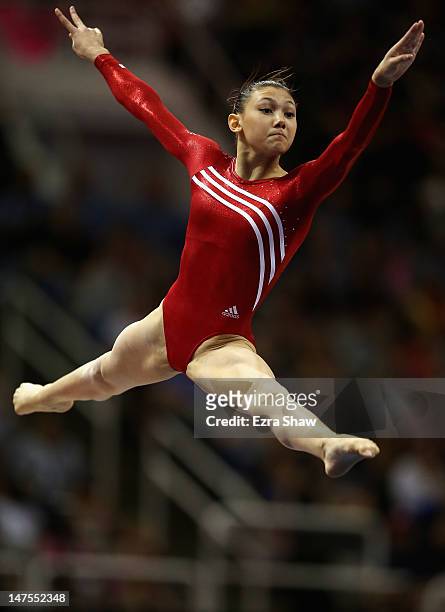 Kyla Ross competes on the floor exercise during day 4 of the 2012 U.S. Olympic Gymnastics Team Trials at HP Pavilion on July 1, 2012 in San Jose,...