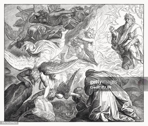 god appears to elijah at horeb (1 kings 19, 11-12) - old testament stock illustrations