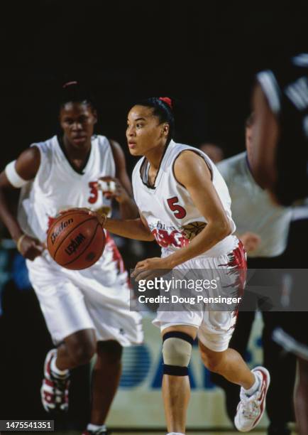 Dawn Staley, Guard for the Philadelphia Rage in motion dribbling the basketball during the Women's American Basketball League Eastern Conference...