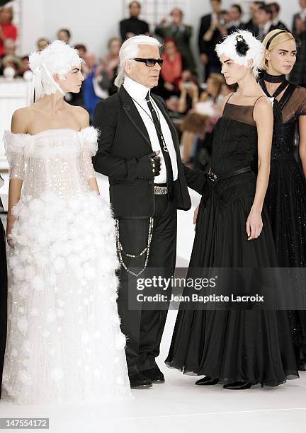 Karl Lagerfeld and Models wearing Chanel Haute Couture Spring/Summer 2005