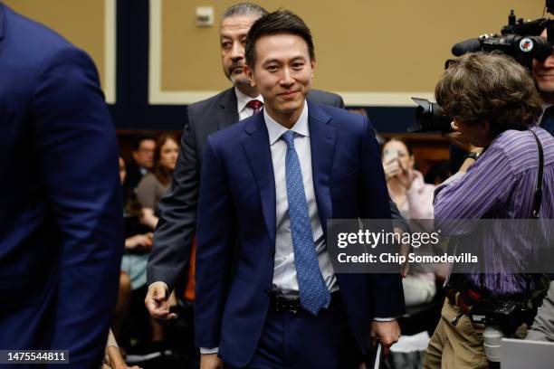 TikTok CEO Shou Zi Chew prepares to testify before the House Energy and Commerce Committee in the Rayburn House Office Building on Capitol Hill on...