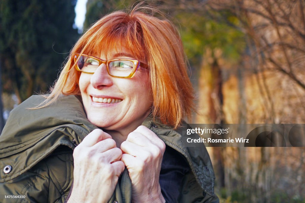 Italian woman in her sixties, funny pose