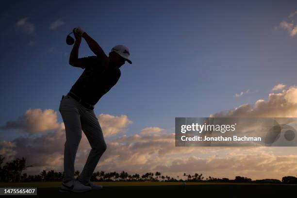 Max McGreevy of the United States plays his shot from the first tee during the first round of the Corales Puntacana Championship at Puntacana Resort...