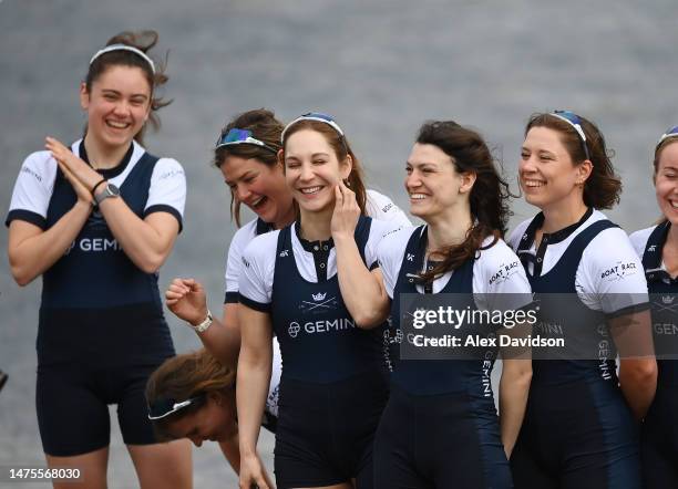 Members of the Oxford University Women's Team pose during Tideway Week ahead of The Gemini Boat Race 2023 on March 23, 2023 in London, England.