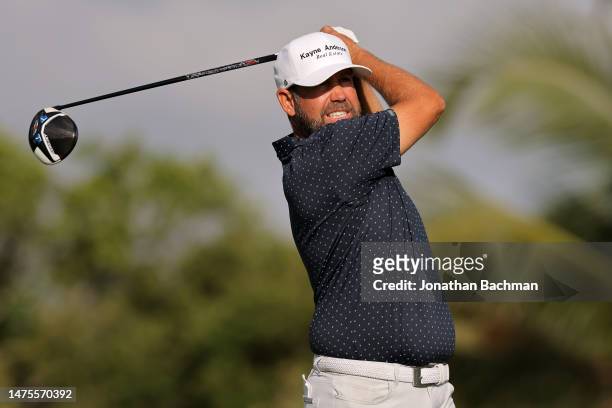 Erik Compton of the United States plays his shot from the sixth tee during the first round of the Corales Puntacana Championship at Puntacana Resort...