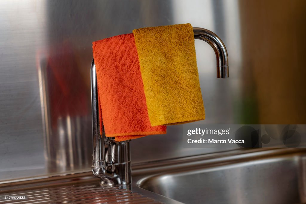 Cleaning cloth on a kitchen sink
