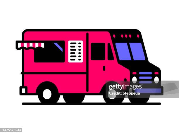 illustrazioni stock, clip art, cartoni animati e icone di tendenza di illustrazione della linea di camion di cibo - furgone ambulante