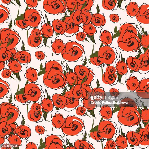 vector seamless pattern of poppies isolated on a light background - poppy stock illustrations
