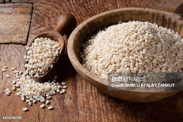 short grain rice - arroz de grão curto imagens e fotografias de stock