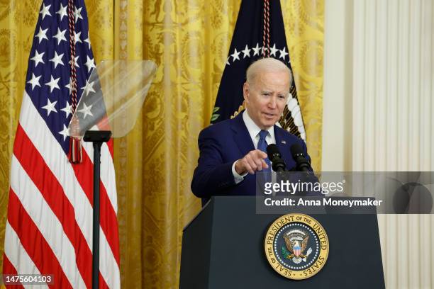 President Joe Biden speaks at an event marking the 13th anniversary of the Affordable Care Act in the East Room of the White House on March 23, 023...