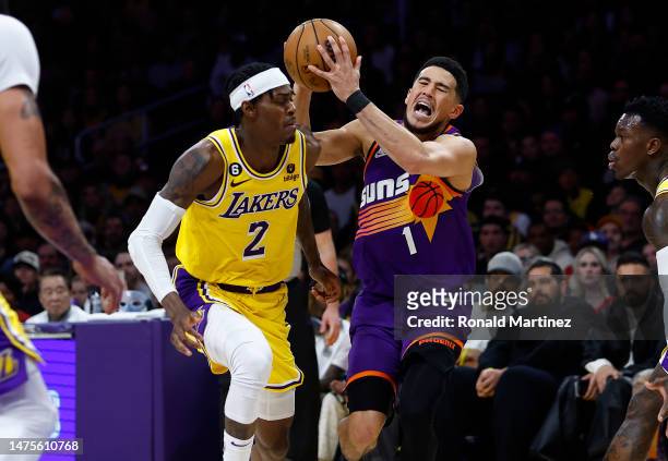 Devin Booker of the Phoenix Suns in the second half at Crypto.com Arena on March 22, 2023 in Los Angeles, California. NOTE TO USER: User expressly...