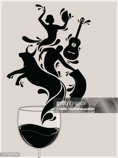 ilustraciones, imágenes clip art, dibujos animados e iconos de stock de vino blanco y negro español - flamenco