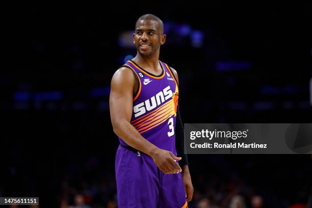 Chris Paul of the Phoenix Suns in the second half at Crypto.com Arena on March 22, 2023 in Los Angeles, California. NOTE TO USER: User expressly...