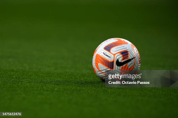Nike matchball is seen prior to the UEFA EURO 2024 qualifying round group J match between Portugal and Liechtenstein at Estadio Jose Alvalade on...
