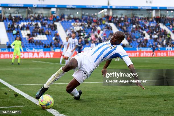 Allan Nyom of CD Leganes in action during the La Liga SmartBank match between CD Leganes and Real Oviedo at Estadio Municipal de Butarque on March...