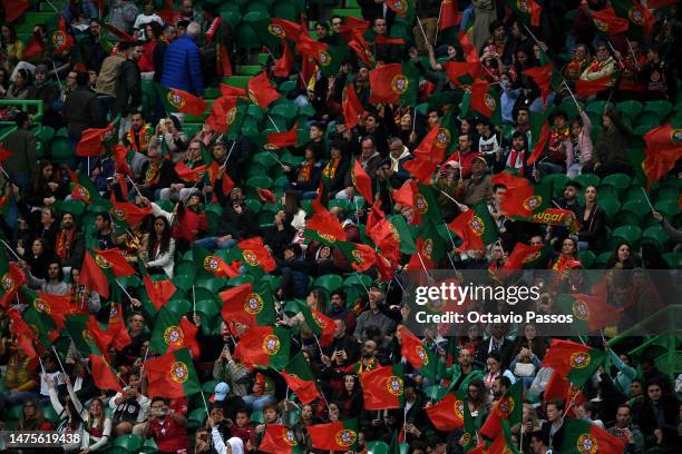 Portugal fans show their support prior to the UEFA EURO 2024 qualifying round group J match between Portugal and Liechtenstein at Estadio Jose...
