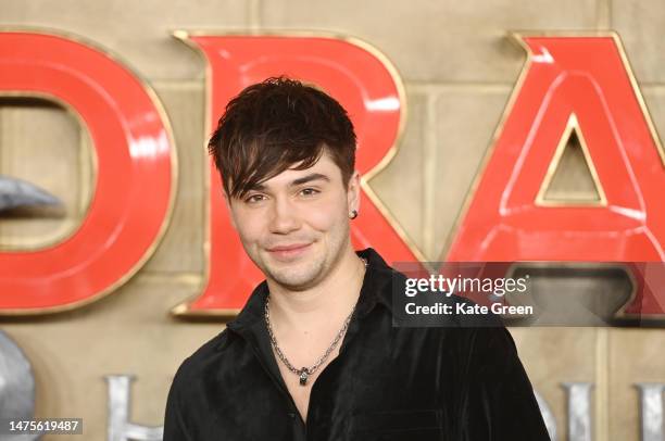 George Shelley attends the UK Premiere of "Dungeons & Dragons - Honour Among Thieves" on March 23, 2023 in London, England.