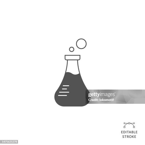 laboratory beaker flat line icon with editable stroke. the icon is suitable for web design, mobile apps, ui, ux, and gui design. - lab worker white background stock illustrations