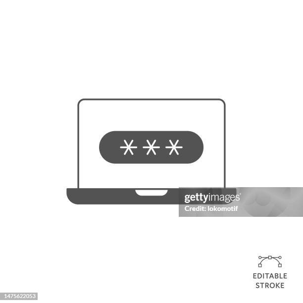 secured computer flat line icon with editable stroke. the icon is suitable for web design, mobile apps, ui, ux, and gui design. - entering data stock illustrations