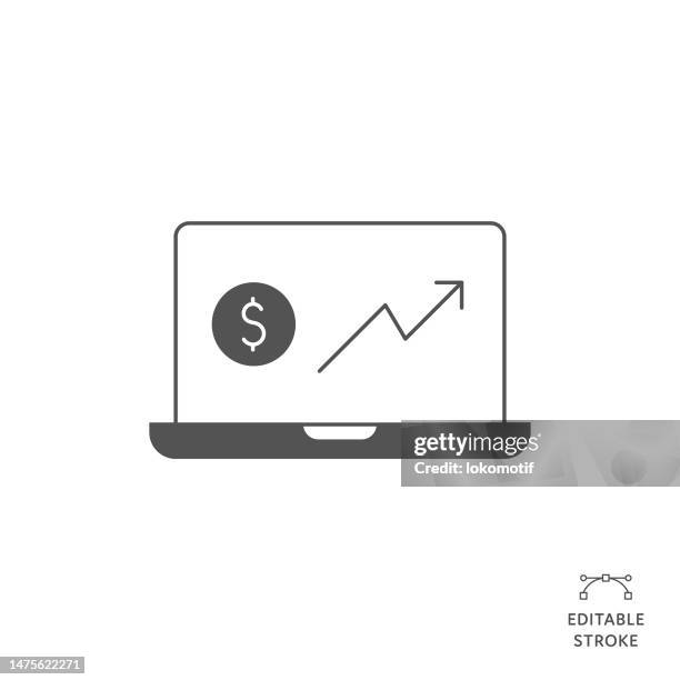 financial chart flat line icon with editable stroke. the icon is suitable for web design, mobile apps, ui, ux, and gui design. - financial data on computer stock illustrations