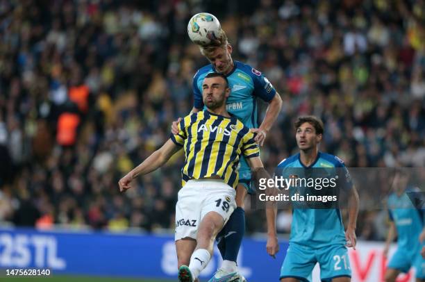 Serdar Dursun of Fenerbahce in action with Aleksandr Yerokhin of Zenit during the friendly match between Fenerbahce and Zenit Club at Ulker...