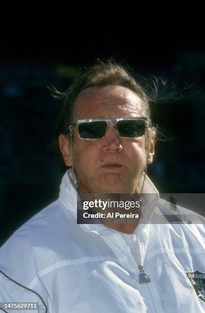 Team Owner and General Manager Al Davis of the Los Angeles Raiders follows the action in the game between the Los Angeles Raiders vs Philadelphia...