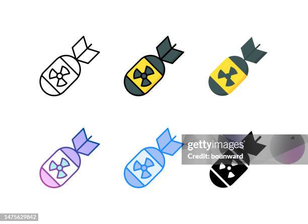 nuclear bomb icon. 6 different styles. editable stroke. - terrorist attack stock illustrations