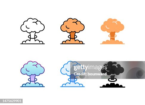 Nuclear explosion icon. 6 Different styles. Editable stroke. Nuclear explosion icon. 6 Different styles. Editable stroke.