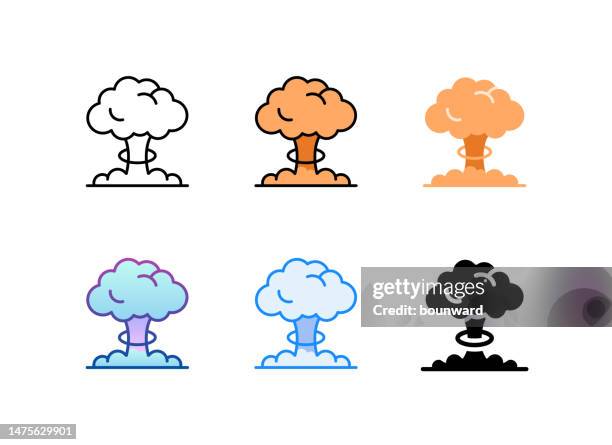 nuclear explosion icon. 6 different styles. editable stroke. - mushroom cloud 幅插畫檔、美工圖案、卡通及圖標