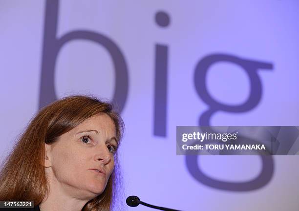 Senior vice president of Google, Rachel Whetstone, answers questions during a press conference in Sendai, northern Japan, on July 2, 2012. Google...