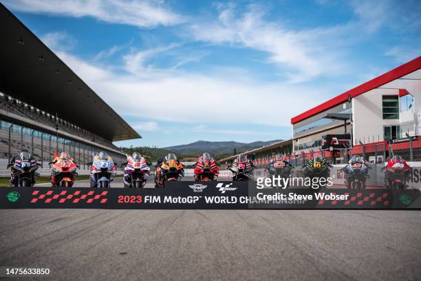 MotoGP class - bike group photo on the starting grid ahead of the MotoGP Grande Prémio TISSOT de Portugal at Autodromo do Algarve on March 23, 2023...