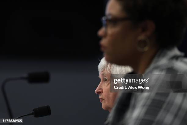 Secretary of the Treasury Janet Yellen and White House Office of Management and Budget Director Shalanda Young testify during a hearing before the...