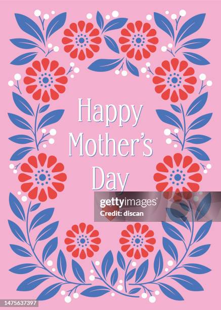 ilustrações de stock, clip art, desenhos animados e ícones de mother’s day card with floral frame. - ramo-de-flores