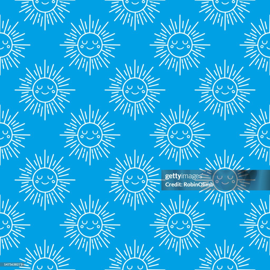 Sun Shape Line Pattern Cute Line Art Smiling Sun Seamless Pattern High-Res Vector Graphic ...