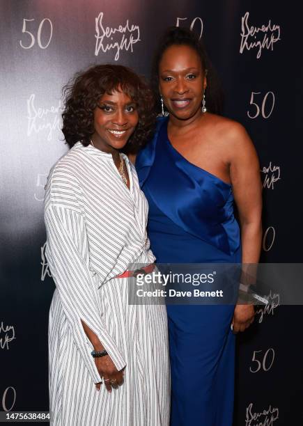 Brenda Emmanus and Angie Greaves attend Beverley Knight's 50th birthday show at Lafayette on March 23, 2023 in London, England.