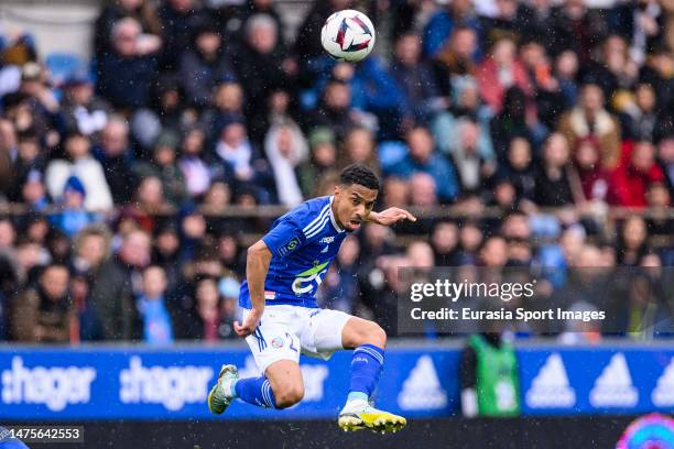 Colin Dagba of Strasbourg in action during the Ligue 1 match between RC Strasbourg and AJ Auxerre at Stade de la Meinau on March 19, 2023 in...