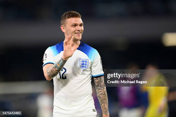 Kieran Trippier of England acknowledges fans after the UEFA EURO 2024 qualifying round group C match between Italy and England at Stadio Diego...