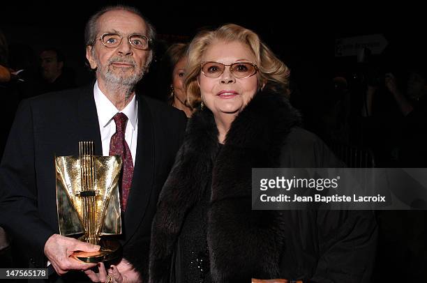 Serge Reggiani and wife - "Victoire D'honneur" during 18eme "Victoires de la Musique" / 18th French Music Awards - Backstage at Le Zenith de Paris in...