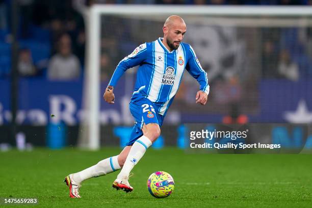 Aleix Vidal of RCD Espanyol with the ball during the LaLiga Santander match between RCD Espanyol and RC Celta at RCDE Stadium on March 18, 2023 in...