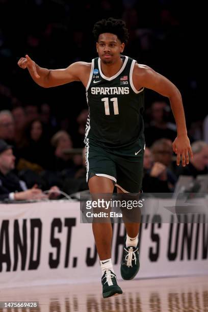 Hoggard of the Michigan State Spartans celebrates a basket against the Kansas State Wildcats during the second half in the Sweet 16 round game of the...