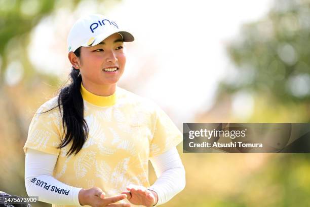 Rui Hiraoka of Japan reacts on the 10th green during the first round of AXA Ladies Golf Tournament in Miyazaki at UMK County Club on March 24, 2023...