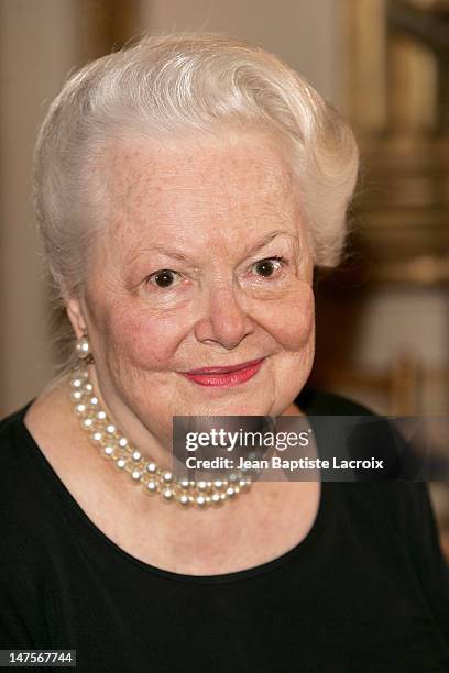 Olivia de Havilland during Jack Valenti receives the Legion of Honor at Ministere of Culture in Paris, France.