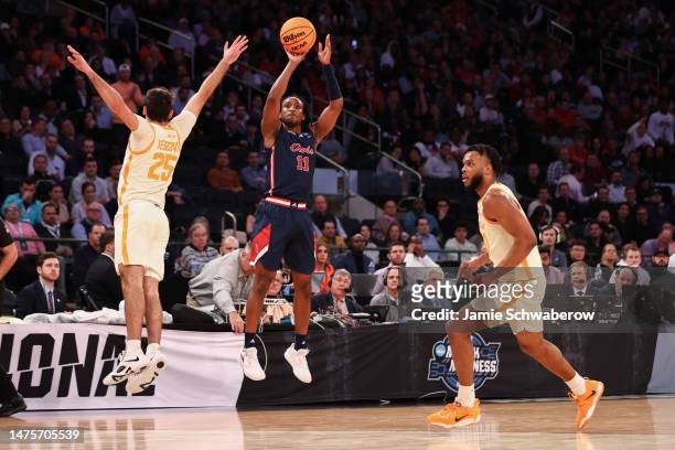 Michael Forrest of the Florida Atlantic Owls attempts a three pointer during the first half of the game against the Tennessee Volunteers during the...