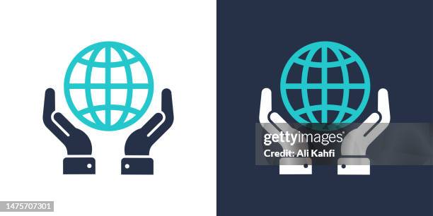 two hand globe icon. solid icon vector illustration. for website design, logo, app, template, ui, etc. - planet earth vector stock illustrations